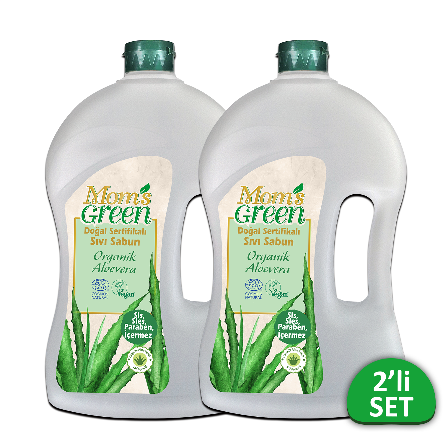 2'li Set Organik Aloeveralı Doğal Sertifikalı Sıvı Sabun (1.5 Lt x 2 Adet)