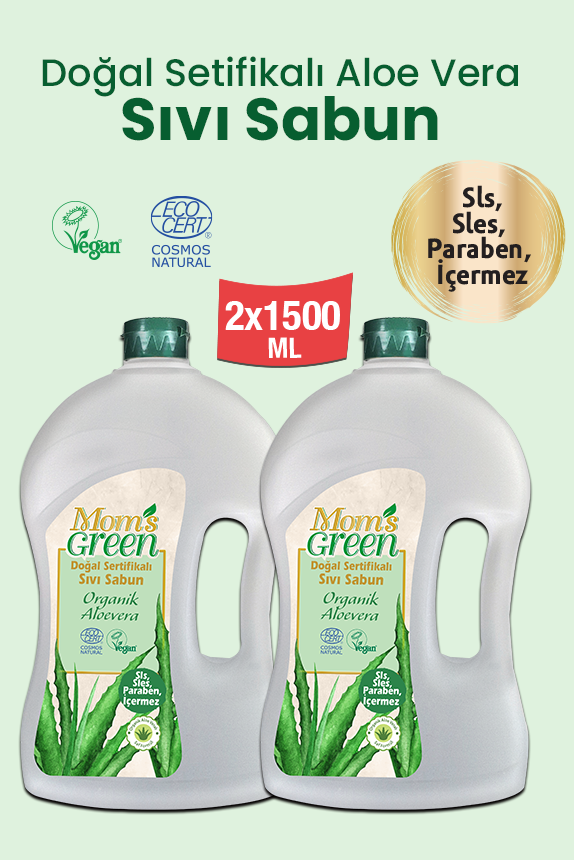 2'li Set Organik Aloeveralı Doğal Sertifikalı Sıvı Sabun (1.5 Lt x 2 Adet)