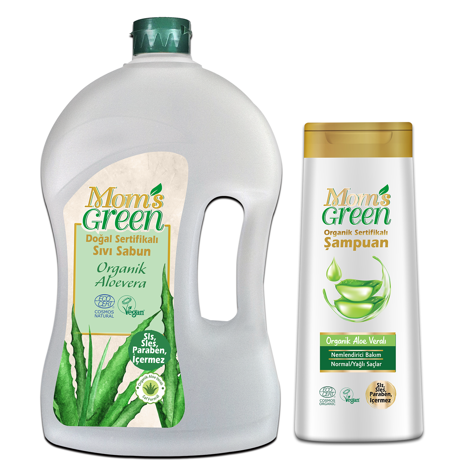 2'li Set Mom's Green Doğal Sertifikalı Sıvı Sabun  1.5 LT + Organik Aloeveralı Şampuan 400 ML EcoCosmos