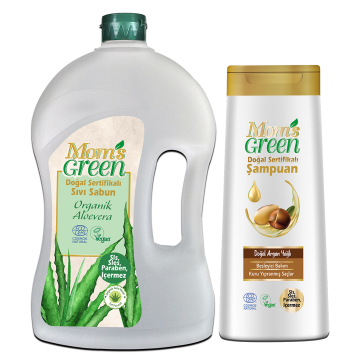 2'li Set Mom's Green Doğal Sıvı Sabun Organik Aloeveralı  1.5 LT + Doğal Şampuan Argan Yağlı 400 ML EcoCosmos