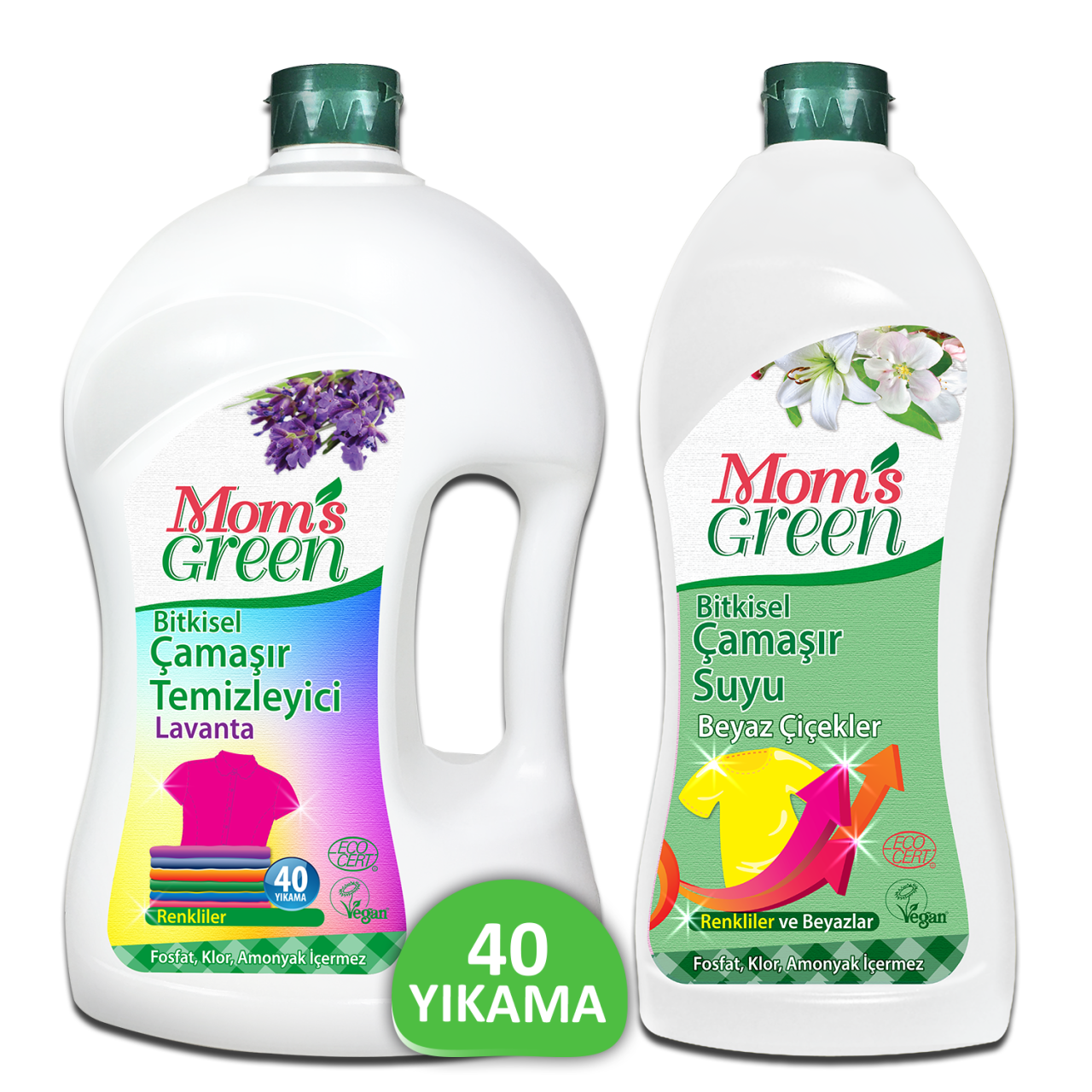 2'li Set Bitkisel Çamaşır Temizleyici RENKLİLER 40 Yıkama + Çamaşır Suyu Beyaz Çiçekler HEDİYE ECO