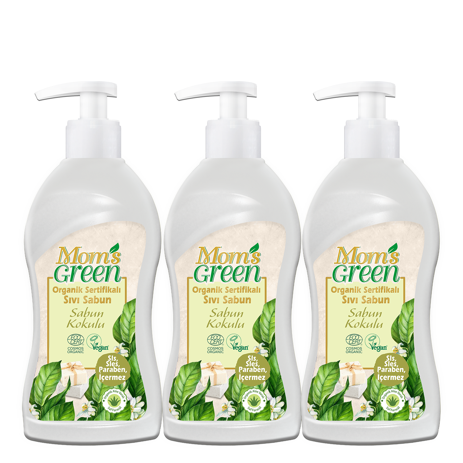 3'lü Set Mom's Green Organik Sertifikalı Sıvı Sabun -Sabun Kokulu EcoCosmos (500 ml x 3 Adet)