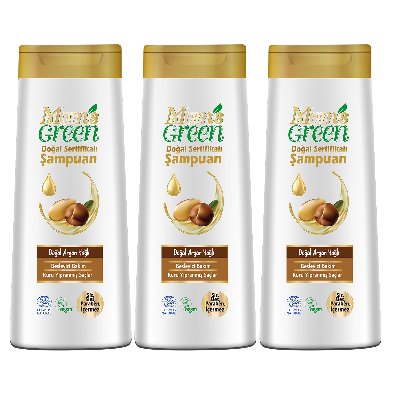 3'lü Set Mom's Green Doğal Argan Yağlı Şampuan EcoCosmos (400 ml X 3 Adet)