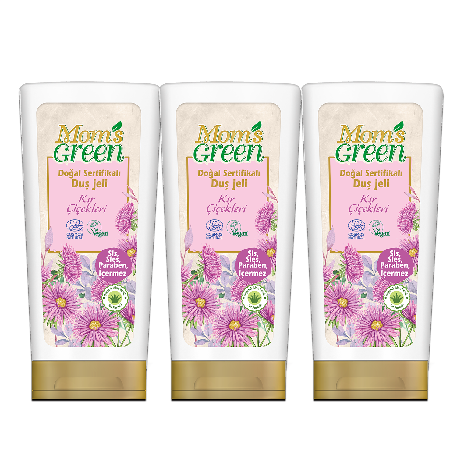 3'lü Set Mom's Green Doğal Sertifikalı Duş Jeli - Kır Çiçekleri EcoCosmos (400 ml x 3 Adet)