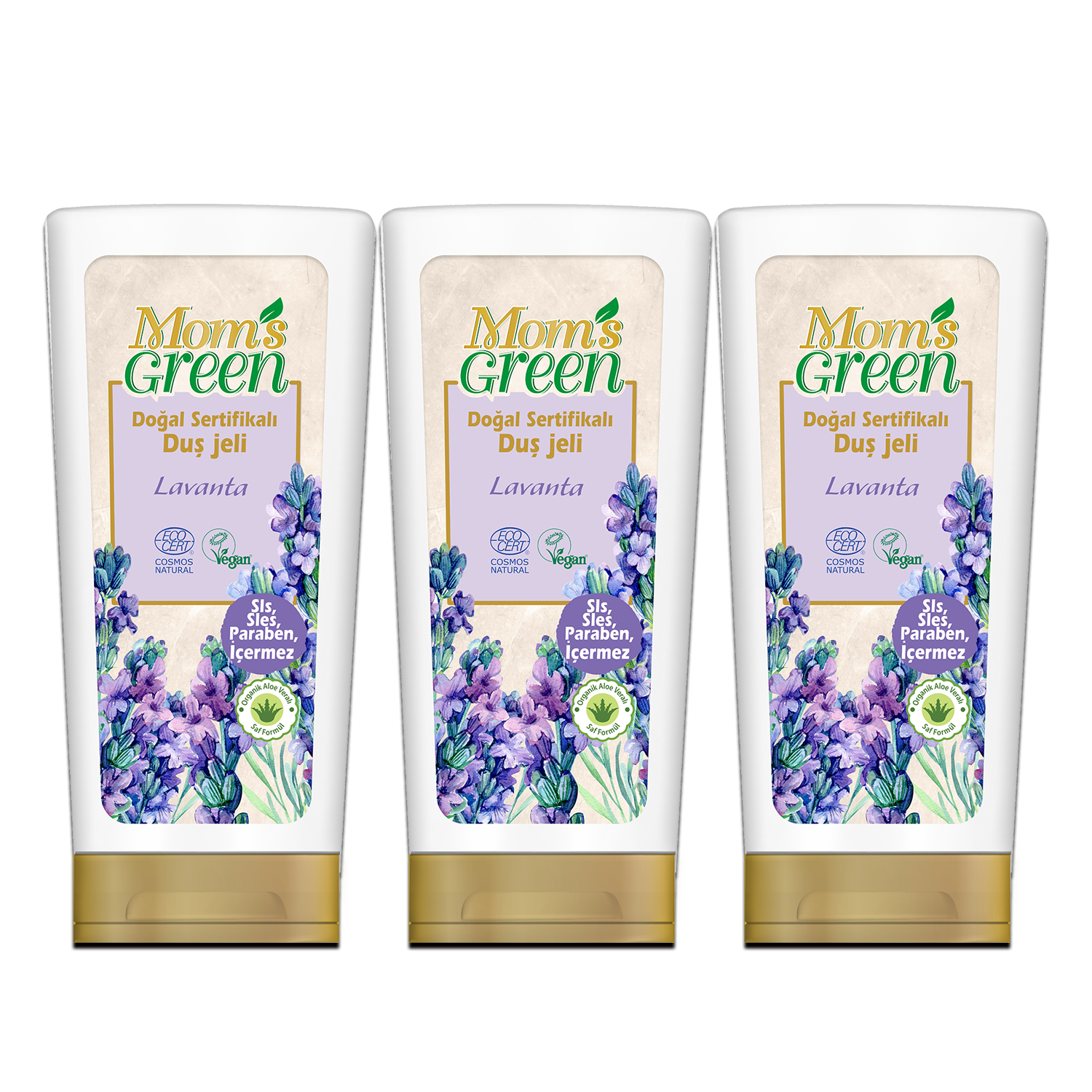 Mom's Green Doğal  Sertifikalı Duş Jeli - Lavantalı (400 ml x 3 Adet) EcoCosmos