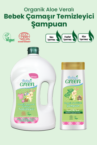 2'li Set Organik Aloeveralı Bebek Çamaşır Temizleyici 1,5 Litre ve Organik Bebek Şampuanı 400 ml