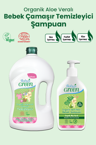 2'li Set Organik Aloeveralı Bebek Çamaşır Temizleyici 1,5 Litre ve Organik Bebek Şampuanı 360  ml