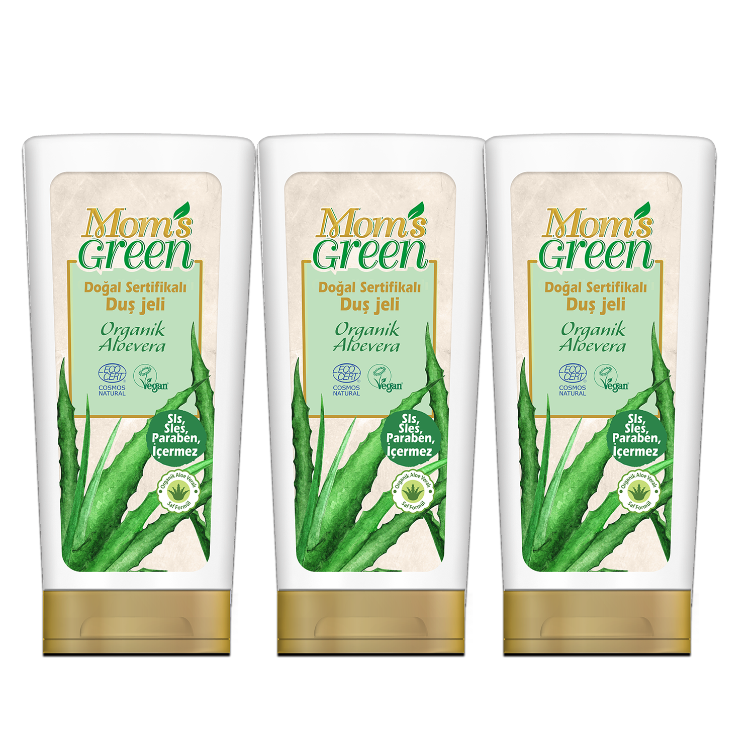 3'lü Set Mom's Green Doğal Sertifikalı Duş Jeli -Organik Aloeveralı EcoCosmos (400 ml x 3 Adet)
