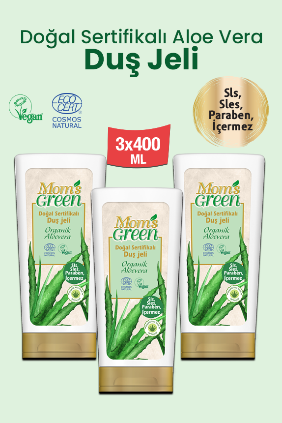 3'lü Set Organik Aloeveralı Doğal Sertifikalı Duş Jeli (400 ml x 3 Adet)