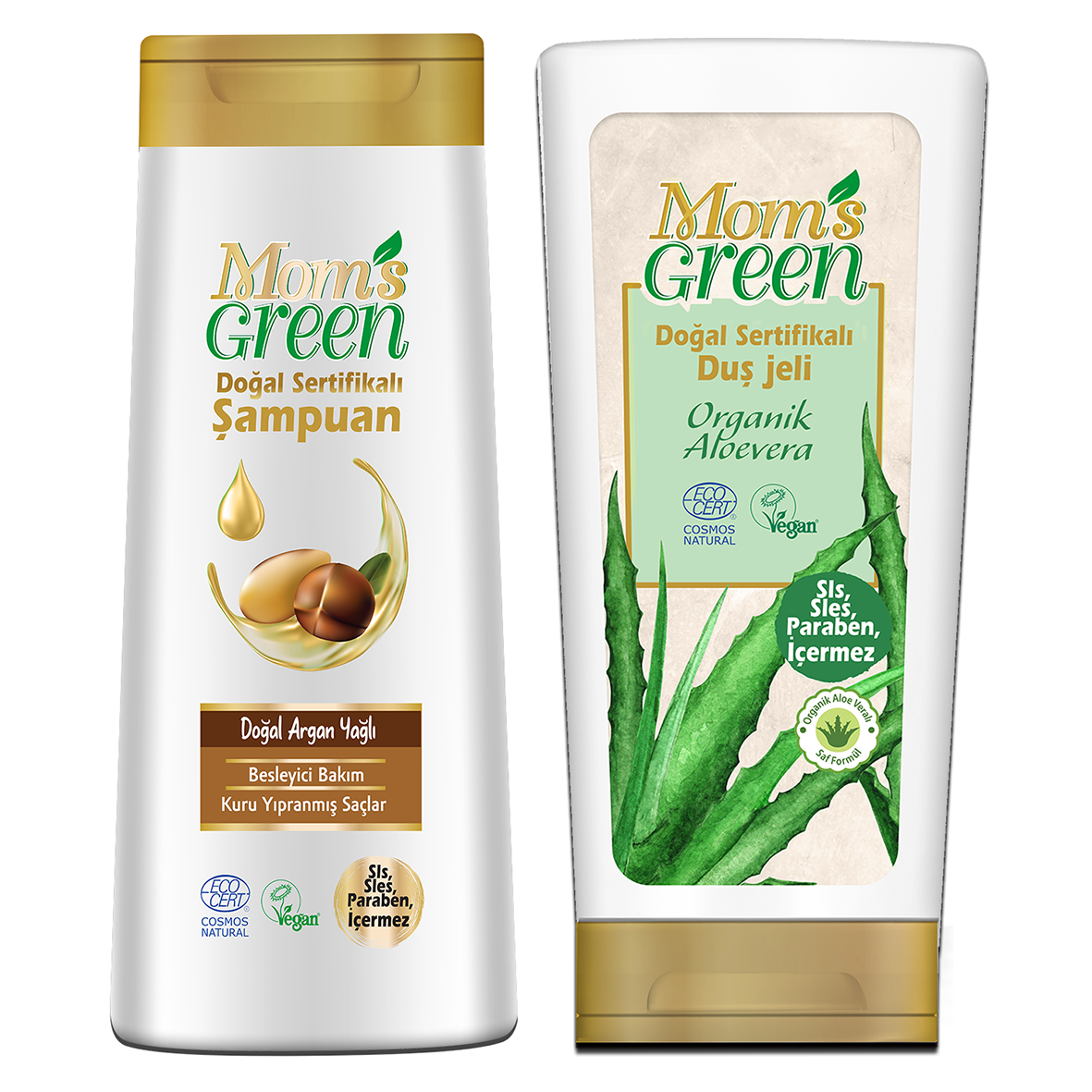 2'li Set Mom's Green Doğal Argan Yağlı Şampuan + Aloeveralı Duş Jeli  400 ml EcoCosmos