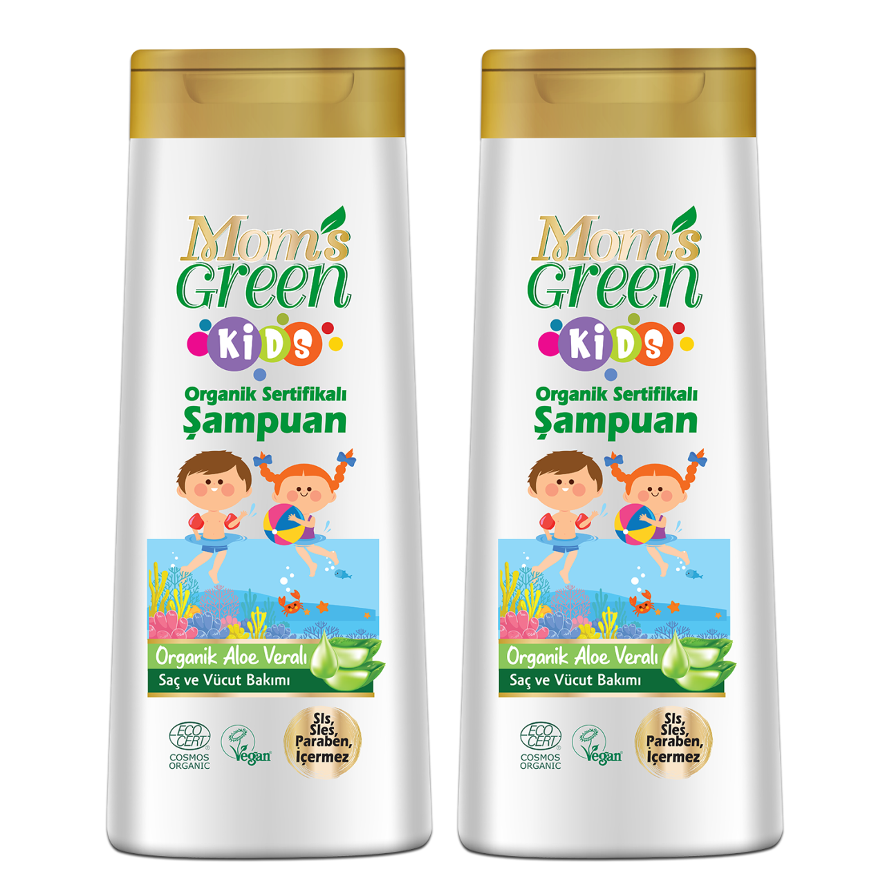 2'li Set Mom's Green Kids Organik Aloeveralı Çocuk Şampuanı (400 ml x 2 Adet) EcoCosmos