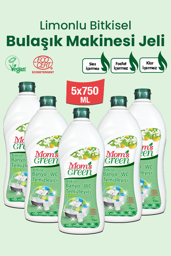 5'li Set Limonlu Bitkisel Banyo WC Temizleyici  (750 ml x 5 Adet)
