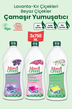 3'lü Set Bitkisel Çamaşır Yumuşatıcı Lavanta-Kır Çiçekleri-Beyaz Çiçekler (750ml x 3 Adet)