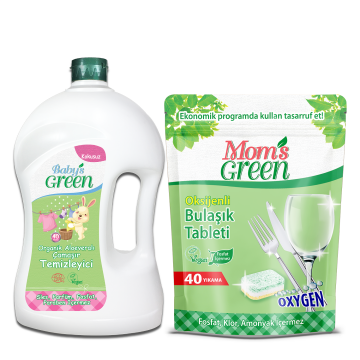2'li Set Organik Aloeveralı Bebek Çamaşır Temizleyici  1,5 Litre ve Oksijenli Bulaşık Tableti 40 Adet