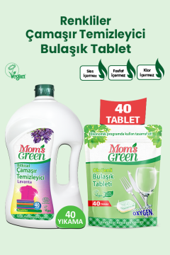 2'li Set Renkliler Bitkisel Çamaşır Temizleyici 1,5 Litre  ve Oksijenli Bulaşık Tableti 40 Adet
