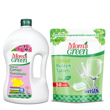 2'Lİ  Set Bitkisel Çamaşır Temizleyici  - KIR ÇİÇEKLERİ- ECO  40 Yıkama + Oksijenli Bulaşık Tableti