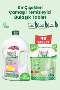 2'li Set Kır Çiçekleri Bitkisel Çamaşır Temizleyici  1,5 Litre ve Oksijenli Bulaşık Tableti 40 Adet
