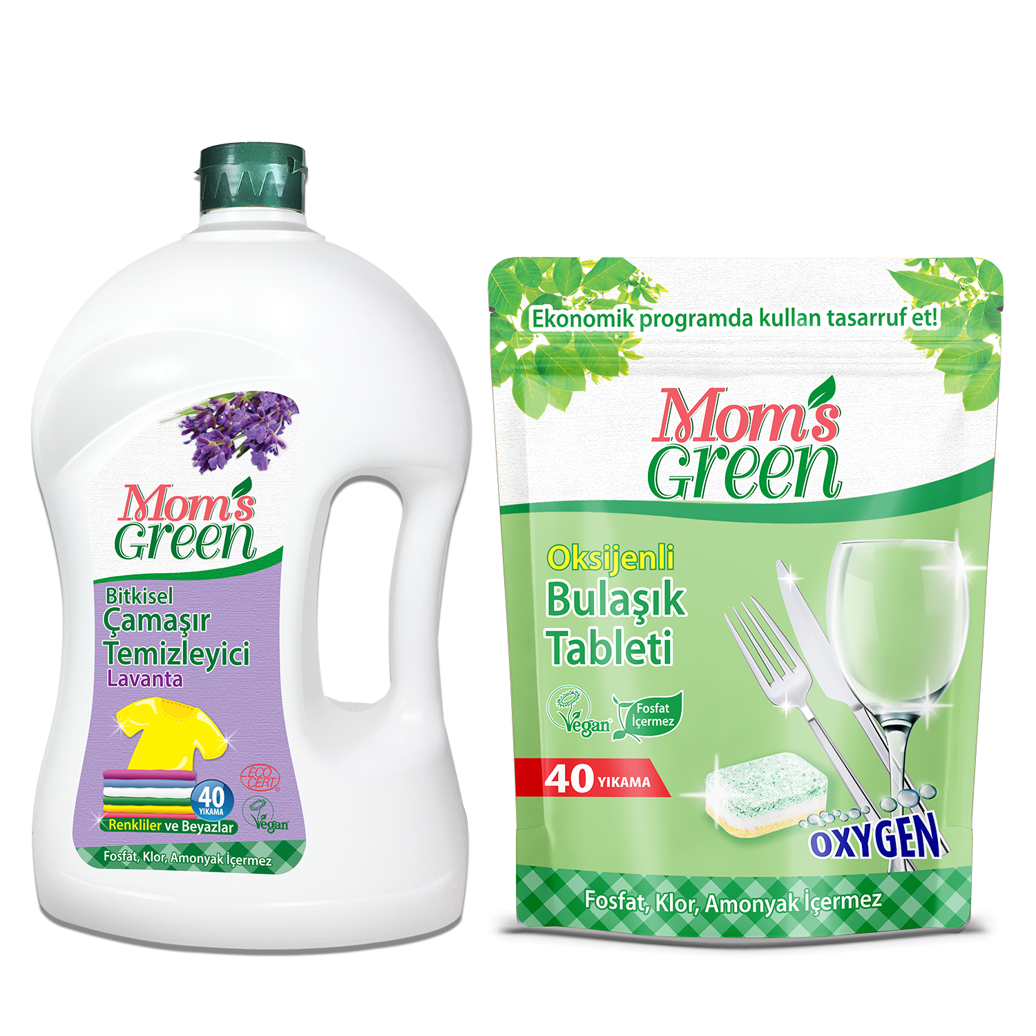 2'Lİ  Set Bitkisel Çamaşır Temizleyici - LAVANTA ECO 40 Yıkama + Oksijenli Bulaşık Tableti 40 Adet