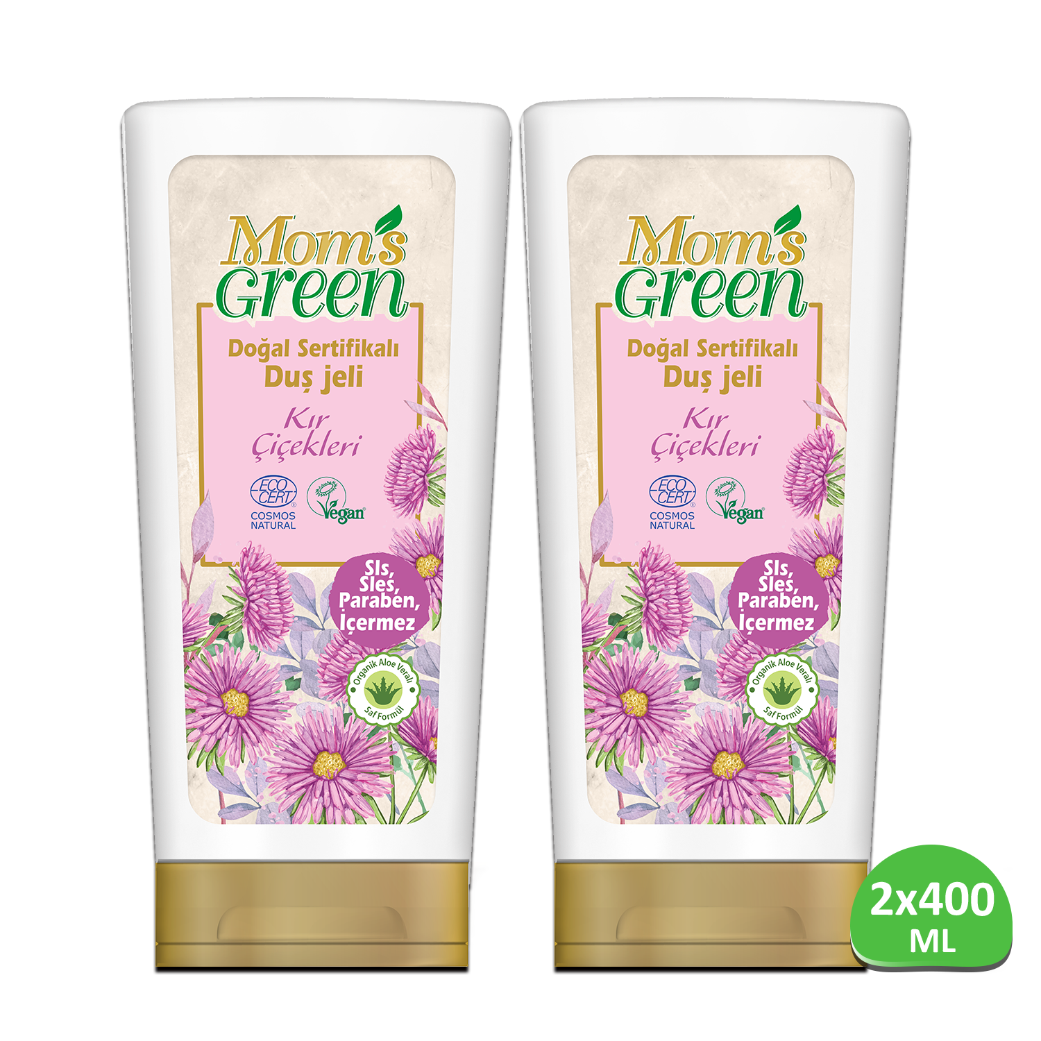 2'li Set Mom's Green Doğal Sertifikalı Duş Jeli - Kır Çiçekleri 400 ml x 2 Adet  EcoCosmos