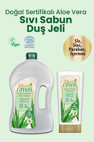 Doğal Sertifikalı Organik Aloeveralı Sıvı Sabun 1,5 Litre ve Duş Jeli 400 ml
