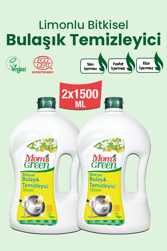 2'li Set Limonlu Bitkisel Bulaşık Temizleyici (1,5 Litre x 2 Adet)