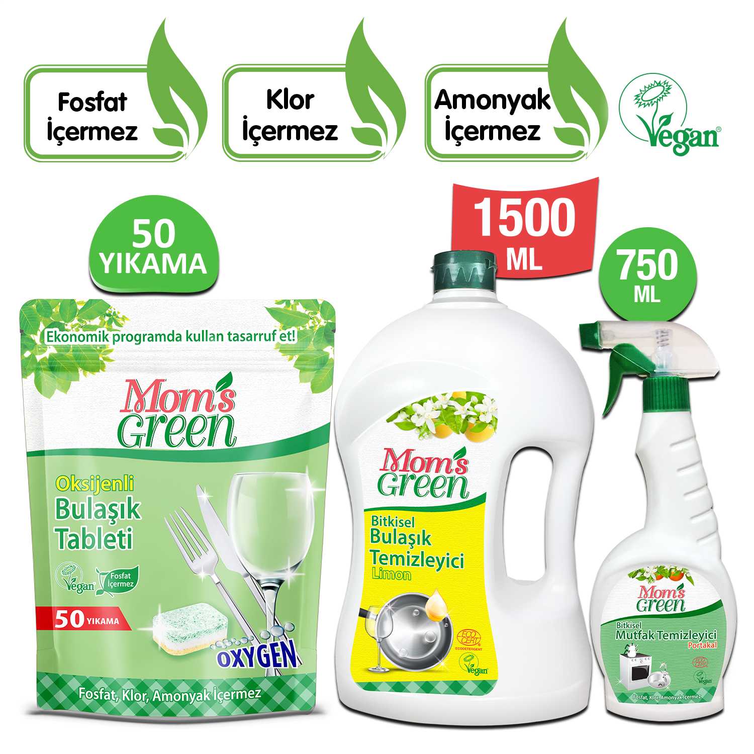 3'lü Set Oksijenli Bulaşık Tableti - 1,5 Litre Limonlu Elde Bulaşık ve Mutfak Sprey