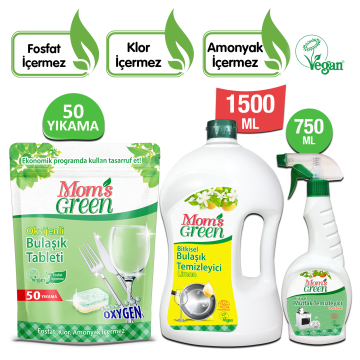 3'lü Set Oksijenli Bulaşık Tableti - 1,5 Litre Limonlu Elde Bulaşık ve Mutfak Sprey