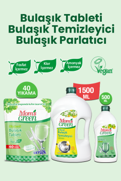 3'lü Set Oksijenli Bulaşık Makinesi Tableti ve Limonlu Bitkisel Elde Yıkama Bulaşık Deterjanı 1,5 Litre ve Parlatıcı 500 ml