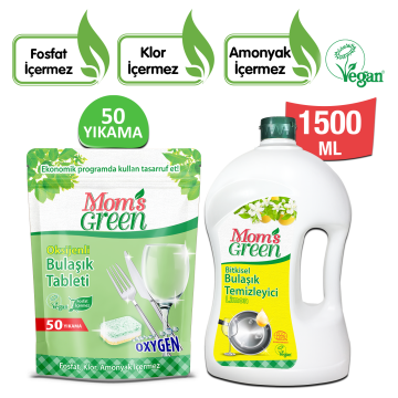 2'li Set Oksijenli Bulaşık Makinesi Tableti - 1,5 Litre Bitkisel Bulaşık Temizleyici - Limonlu