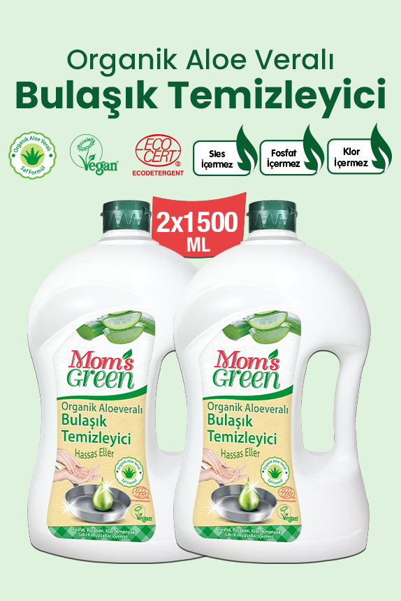 2'li Set Organik Aloeveralı Bulaşık Temizleyici Hassas Ciltler  (1,5 Litre x 2 Adet)