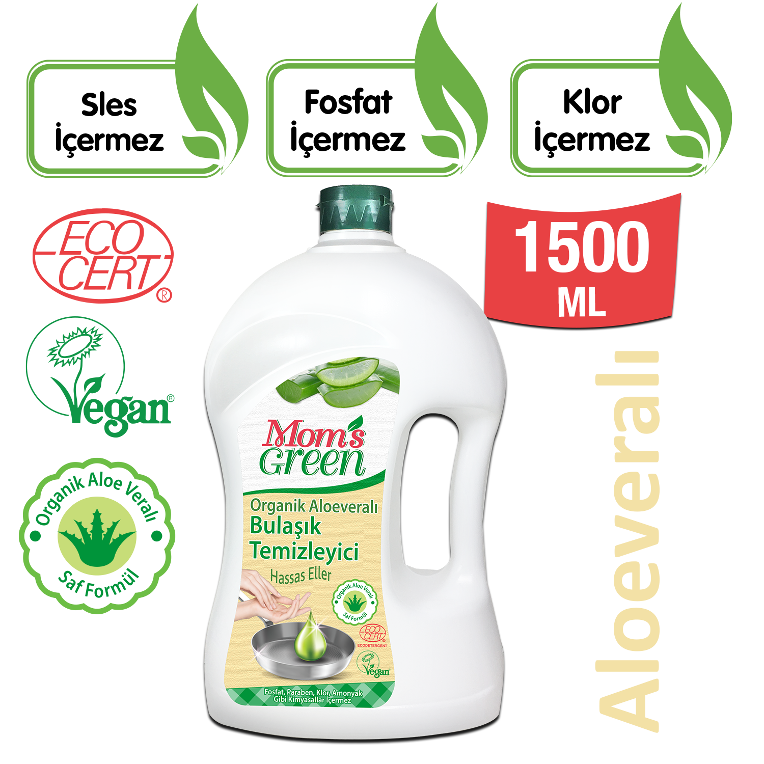 Organik Aloeveralı Bulaşık Deterjanı Hassas Ciltler 1,5 Litre
