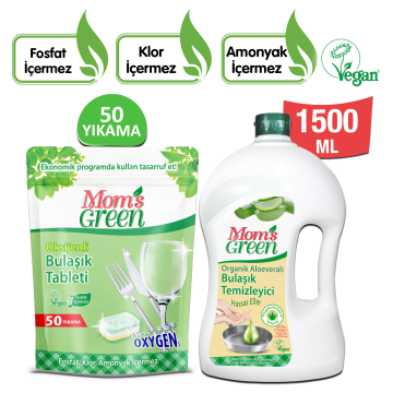 2'li Set Oksijenli Bulaşık Makinesi Tableti - 1,5 Litre Bitkisel Bulaşık Temizleyici - ALOEVERA