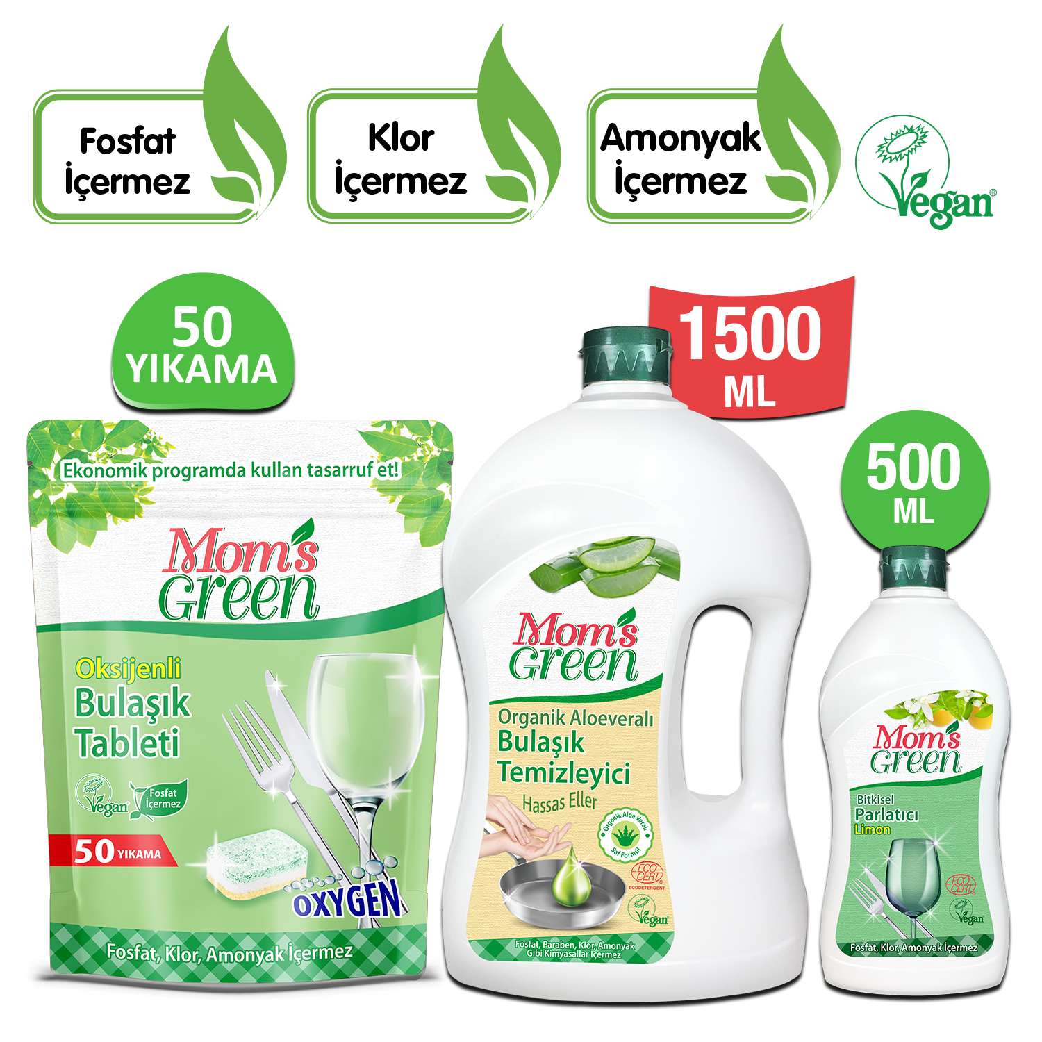 3'lü Set Oksijenli Bulaşık Makinesi Tableti - 1,5 Litre Elde Bulaşık Temizleyici Aloevera- Parlatıcı Limon