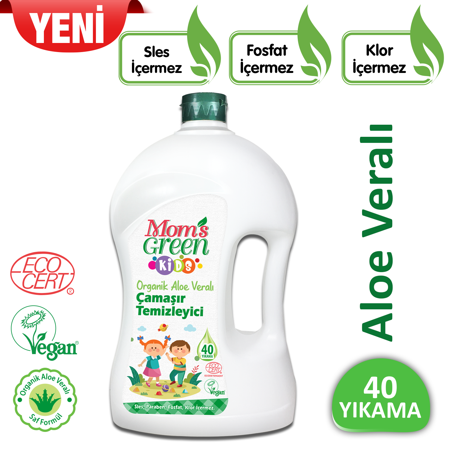 Mom's Green Çocuk Çamaşır Temizleyici Organik Aloeveralı 40 Yıkama