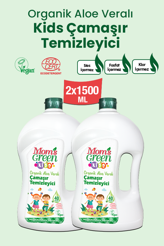 2'li Set Organik Aloeveralı Çocuk Çamaşır Temizleyici (1,5 Litre x 2 Adet) 80 Yıkama