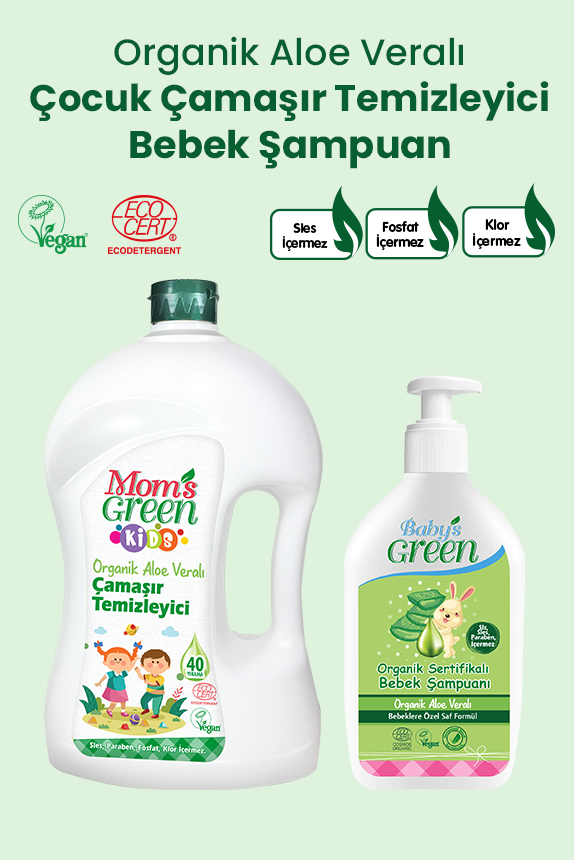 2'li Set Organik Aloeveralı Çocuk Çamaşır Temizleyici 1,5 Litre ve Organik Bebek Şampuanı 360 ml