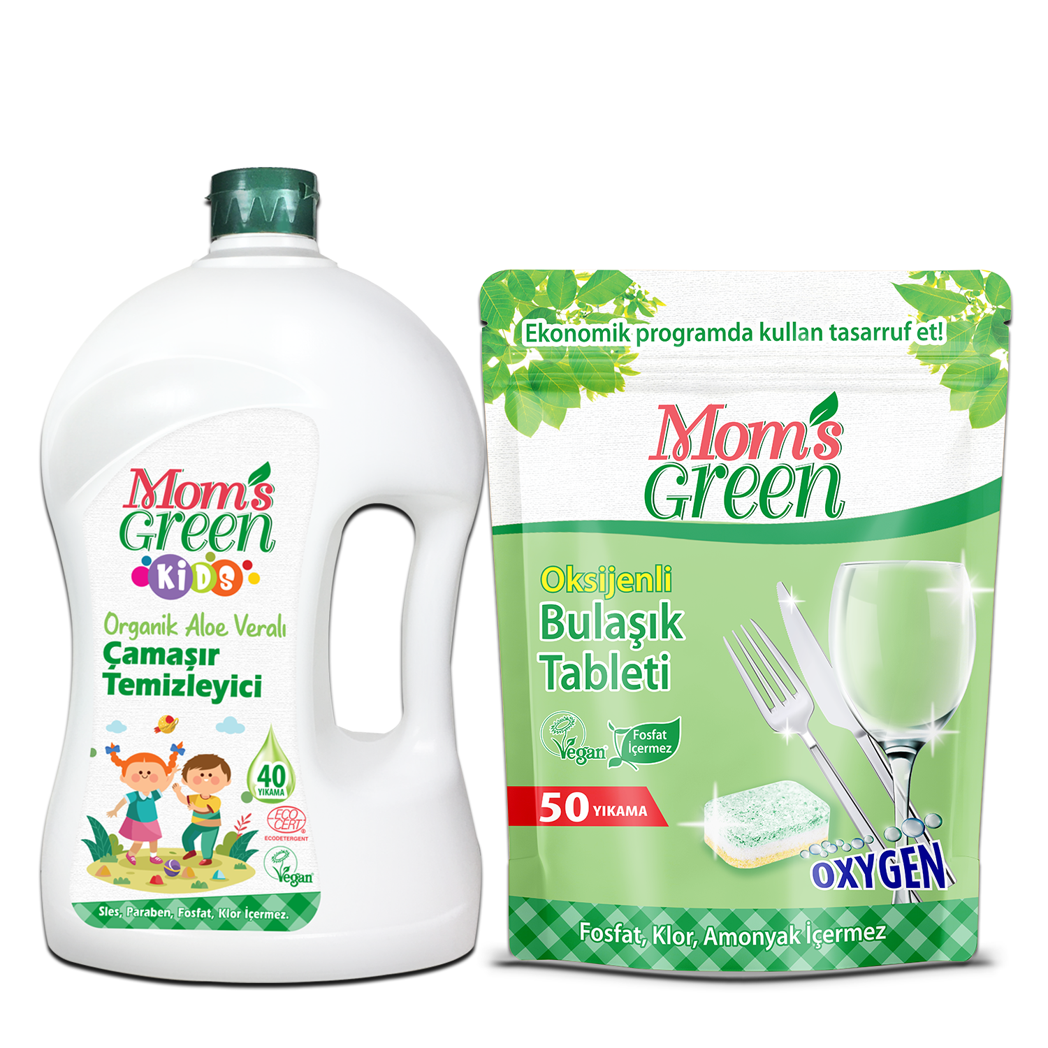 2'li Set- Çocuk Organik Çamaşır Temizleyici 1500 ml (40 Yıkama) ECO ve Bulaşık Tableti 40 Tablet