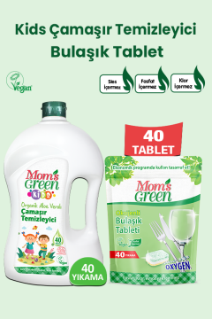 2'li Set- Organik Aloeveralı Çocuk Çamaşır Temizleyici 1,5 Litre ve Bulaşık Tableti 40 Adet