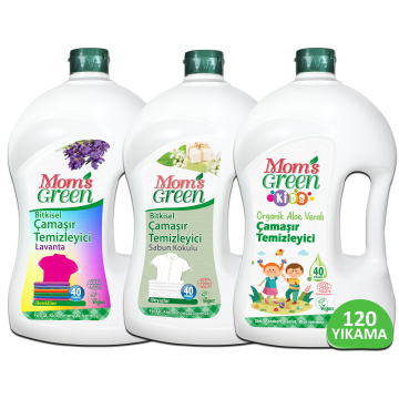 3'lü Set-Mom's Green Çocuklar+Renkliler+Beyazlar İçin Çamaşır Temizleyici 1500 ml x 3 Adet (120 Yıkama)