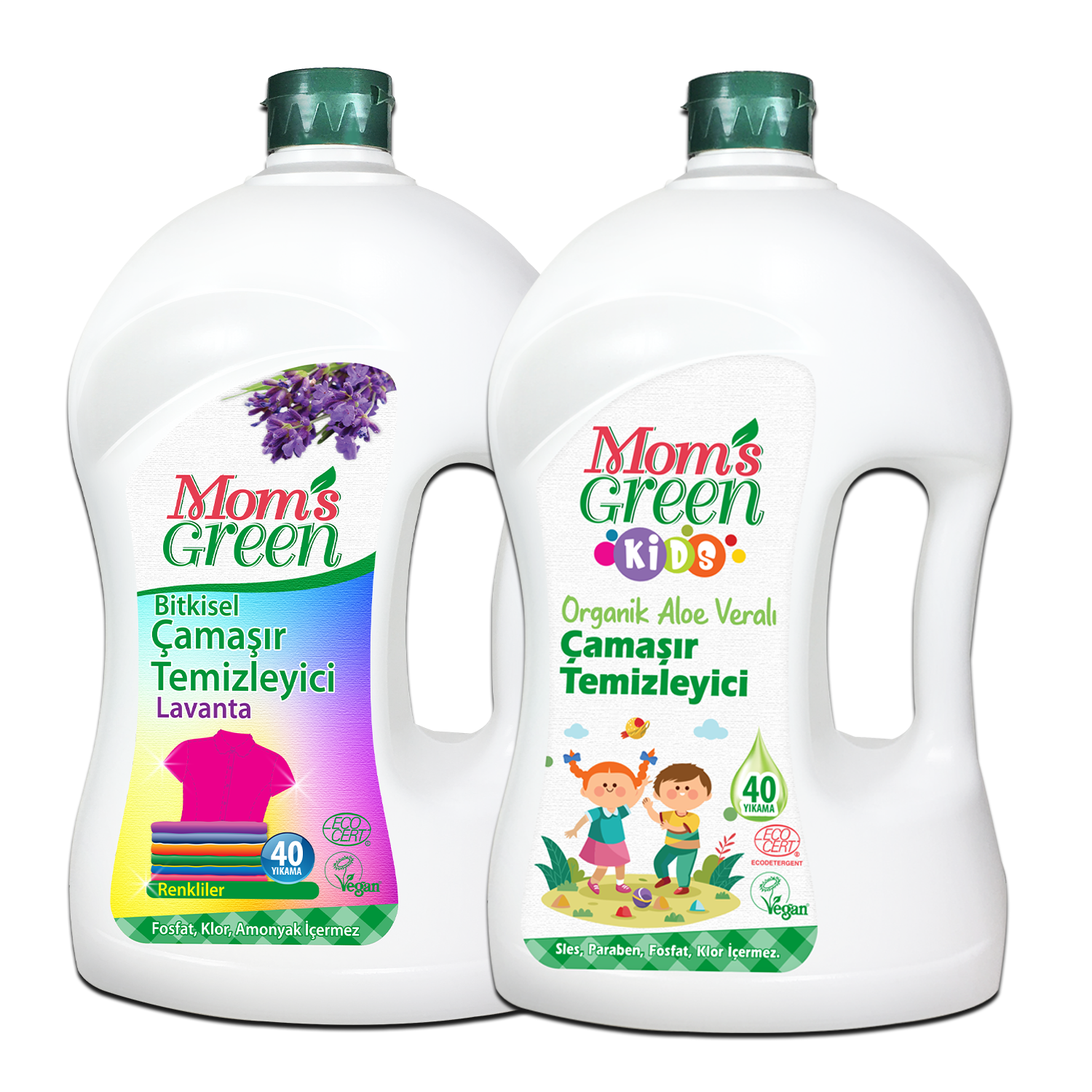 2'li Set-Mom's Green 1500 ml Çocuk Organik Çamaşır Temizleyici ve 1500 ml Bitkisel Çamaşır Temizleyici Renkliler (80 Yıkama)