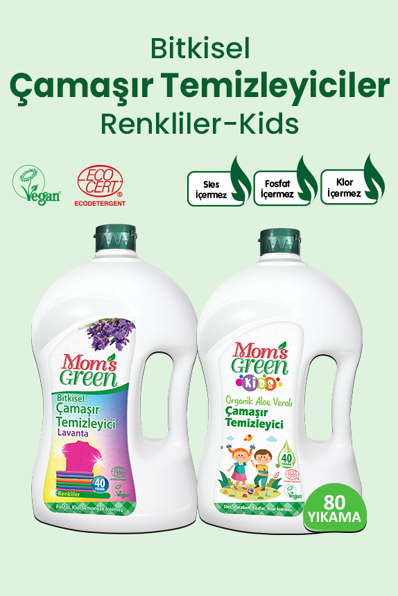 2'li Set Organik Aloeveralı 2'li Set Organik Aloeveralı Çocuk Çamaşır Temizleyici ve Bitkisel Çamaşır Temizleyici Renkliler İçin (1,5 Litre x 2 Adet) 80 Yıkama