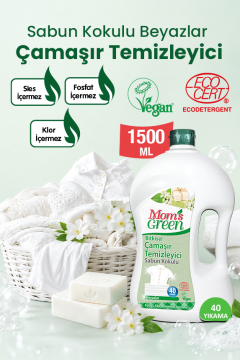 2'li Set Organik Aloerveralı Çocuk Çamaşır Temizleyici ve Bitkisel Çamaşır Temizleyici Beyazlar İçin Sabun Kokulu (1,5 Litre x 2 Adet) 80 Yıkama