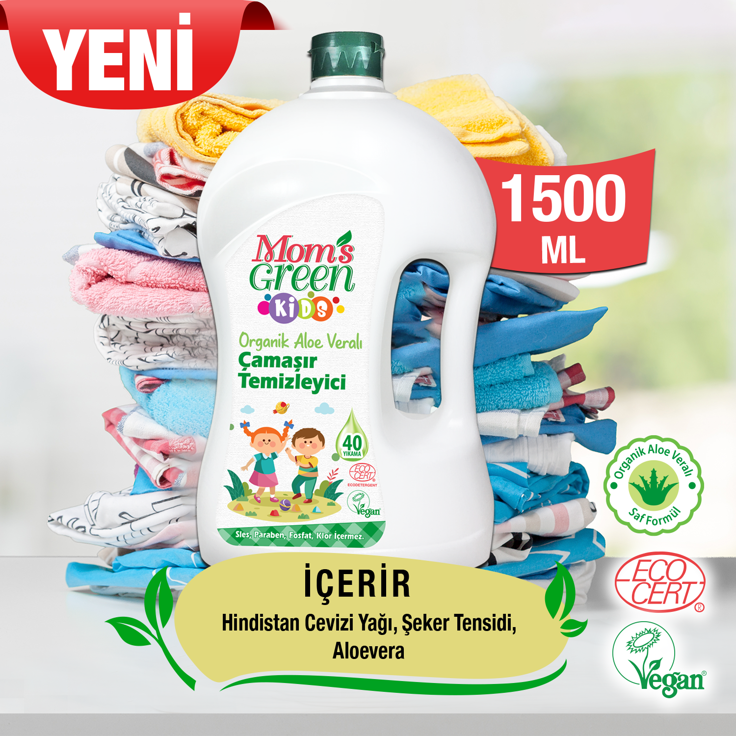 2'li Set Organik Aloeveralı Çocuk Çamaşır Temizleyici 1,5 Litre ve Organik Aloeveralı Bebek Çamaşır Yumuşatıcı 750 ml