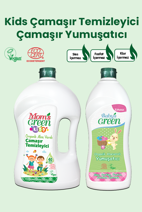 2'li Set Organik Aloeveralı Çocuk Çamaşır Temizleyici 1,5 Litre ve Organik Aloeveralı Bebek Çamaşır Yumuşatıcı 750 ml