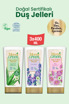 3'lü Doğal Sertifikalı Duş Jeli Seti Lavanta Kır Çiçekleri Organik Aloevera (400 ml x 3 Adet)