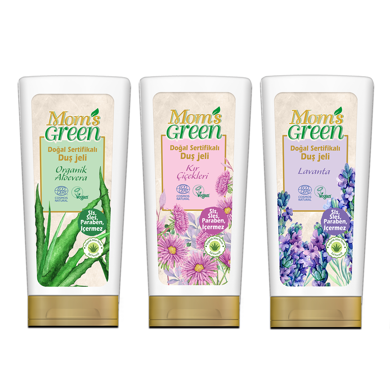 3'lü Doğal Sertifikalı Duş Jeli Seti Lavanta Kır Çiçekleri Organik Aloevera (400 ml x 3 Adet)