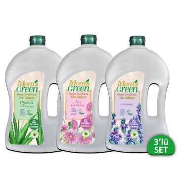 3'lü Mom's Green Doğal Sertifikalı Sıvı Sabun Seti (Lavanta-Kır Çiçekleri-Aloevera) 3 Adet x 1500 ml EcoCosmos