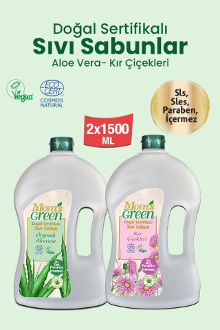 2'li Set Doğal Sertifikalı Sıvı Sabun-Aloevera ve Kır Çiçekleri (1.5 Lt x 2 Adet) EcoCosmos