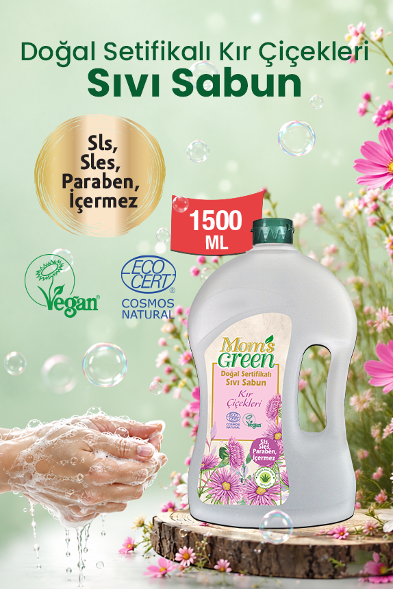 2'li Set Doğal Sertifikalı Sıvı Sabun-Aloevera ve Kır Çiçekleri (1.5 Lt x 2 Adet) EcoCosmos