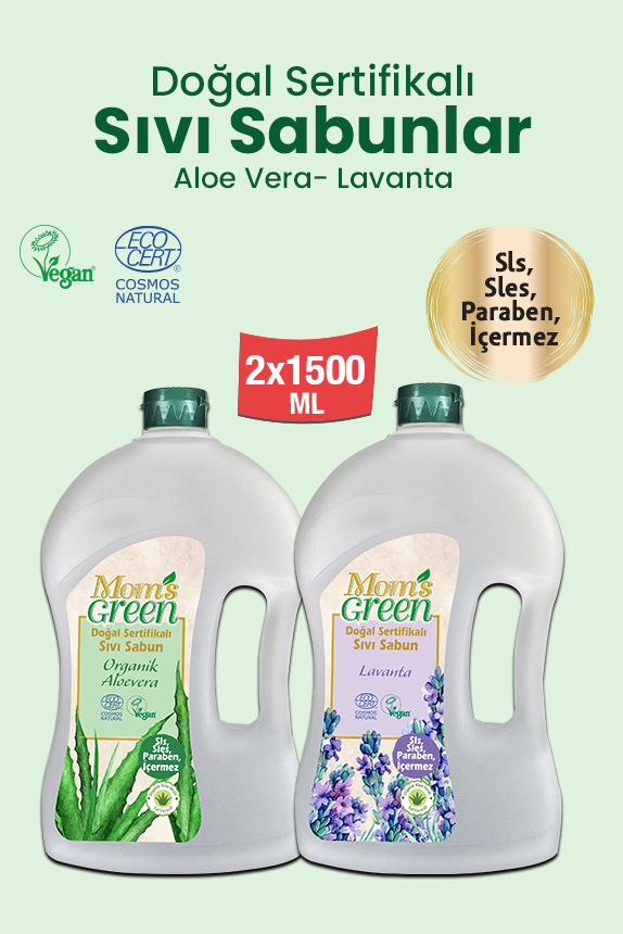 2'li Set Doğal Sertifikalı Sıvı Sabun-Aloevera ve Lavanta (1.5 Lt x 2 Adet) EcoCosmos